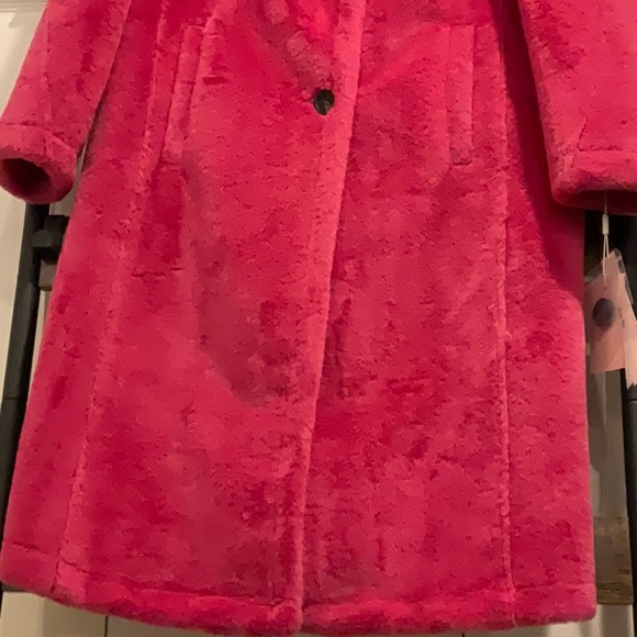 🆕AVEC LES FILLES WARM RICH FUSCIA HOT PINK BONDED FAUX FUR TRENCH TEDDY COAT - Picture 9 of 16